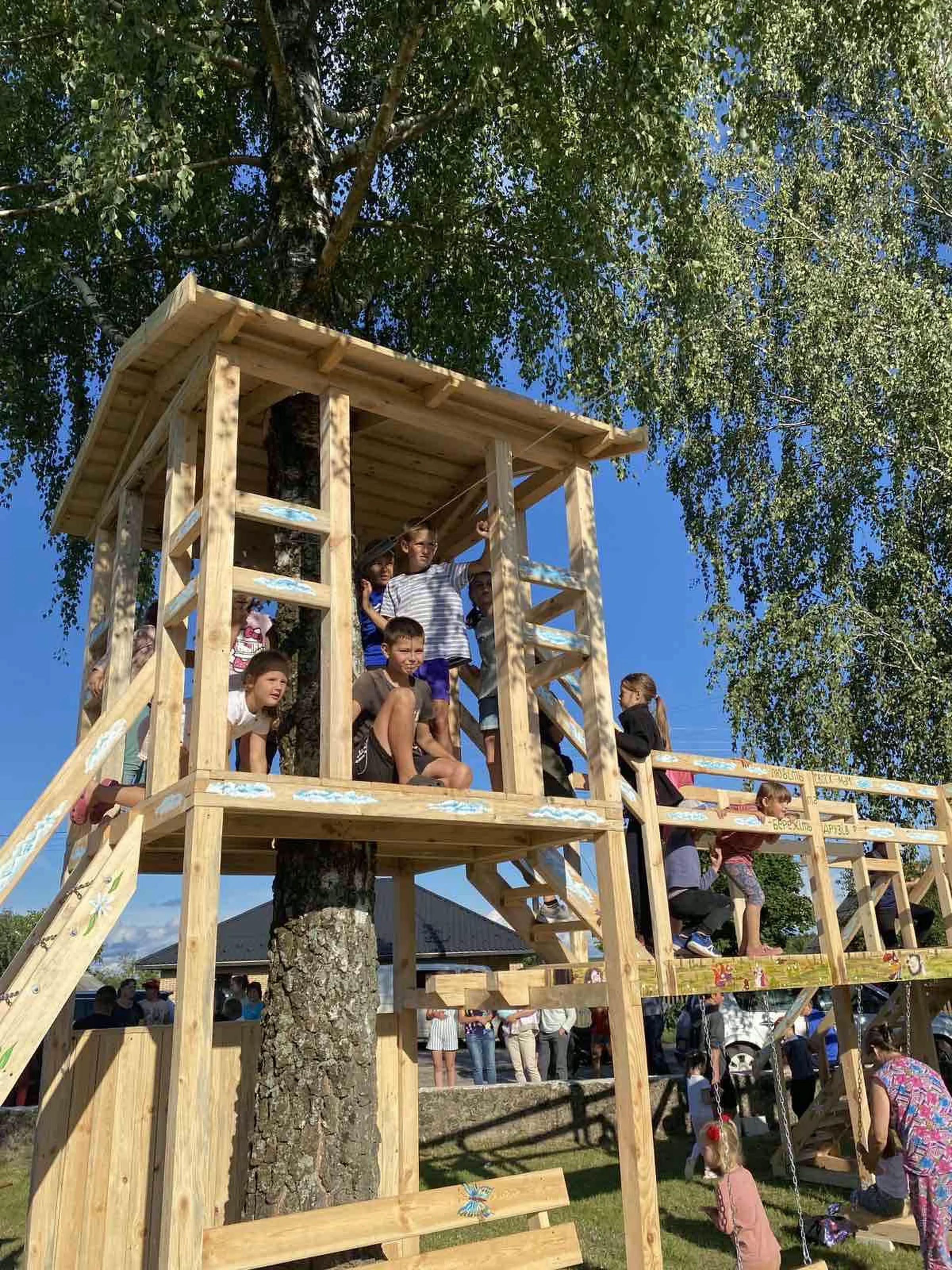 Children on the new play equipment